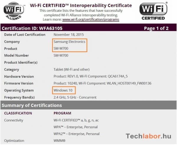 Samsung-12 inch tablet-Wifi-certification