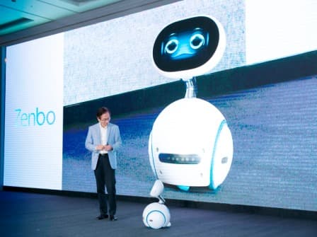 ASUS Chairman Jonney Shih on-stage with ASUS first robot Zenbo!